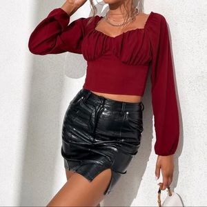 Red Long Sleeve Crop Top